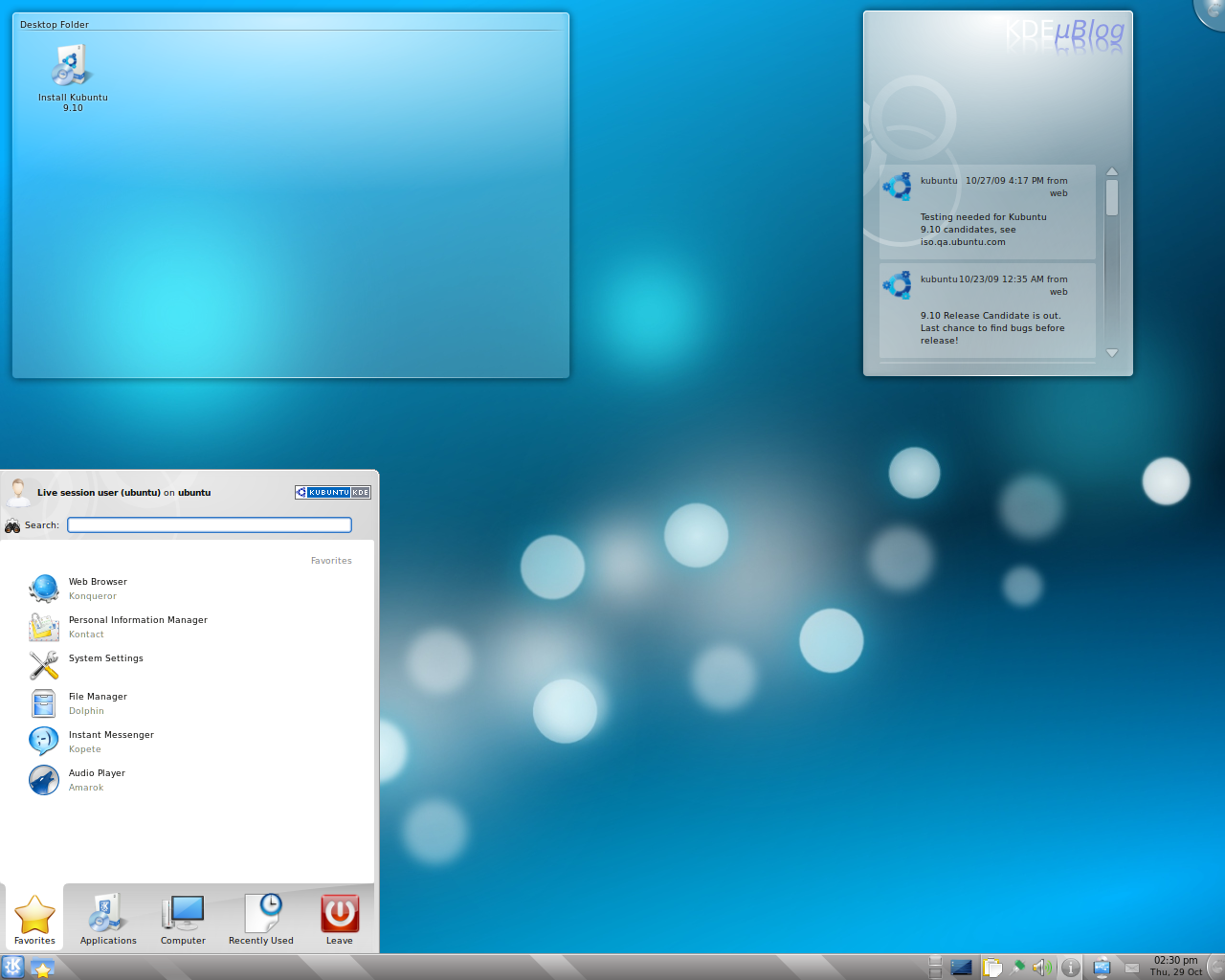 Kubuntu desktop screenshot: 9.10