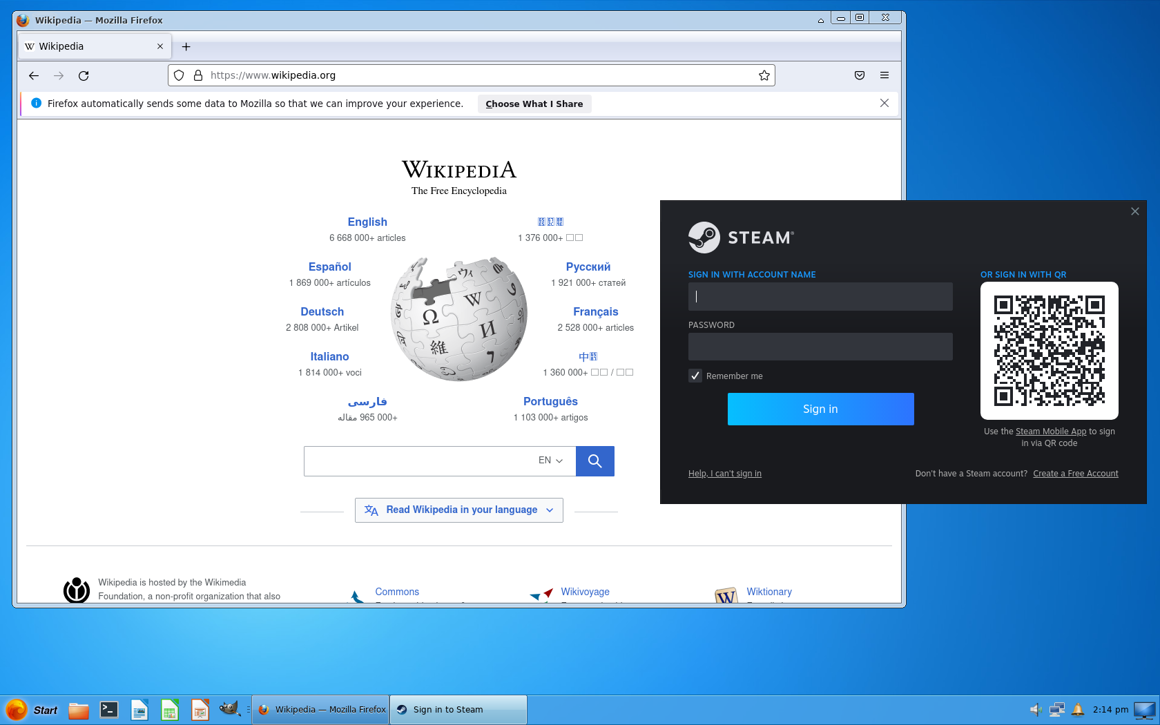 Kumander desktop screenshot: 1.0 firefox steam