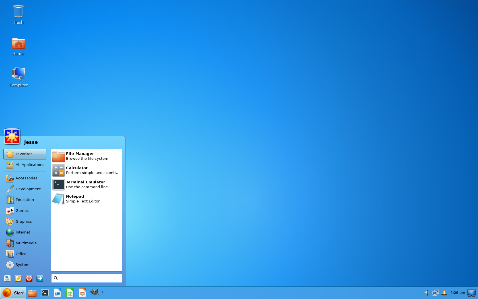Kumander desktop screenshot: 1.0 menu