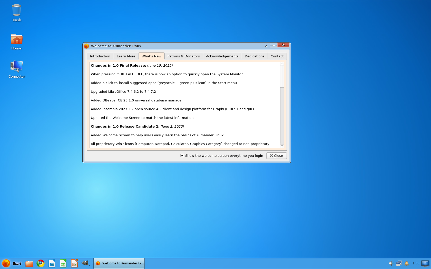 Kumander desktop screenshot: 1.0 welcome