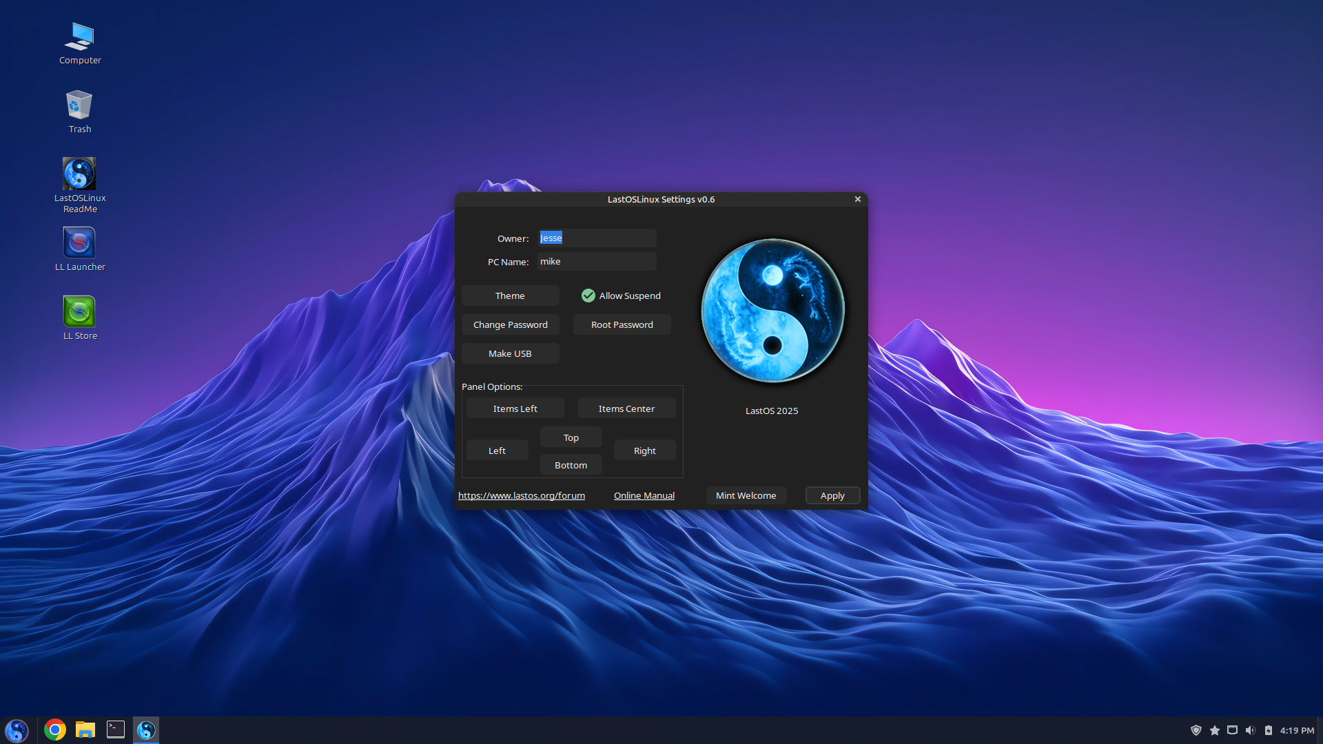 LastOSLinux desktop screenshot: 2025 05 25 greeter