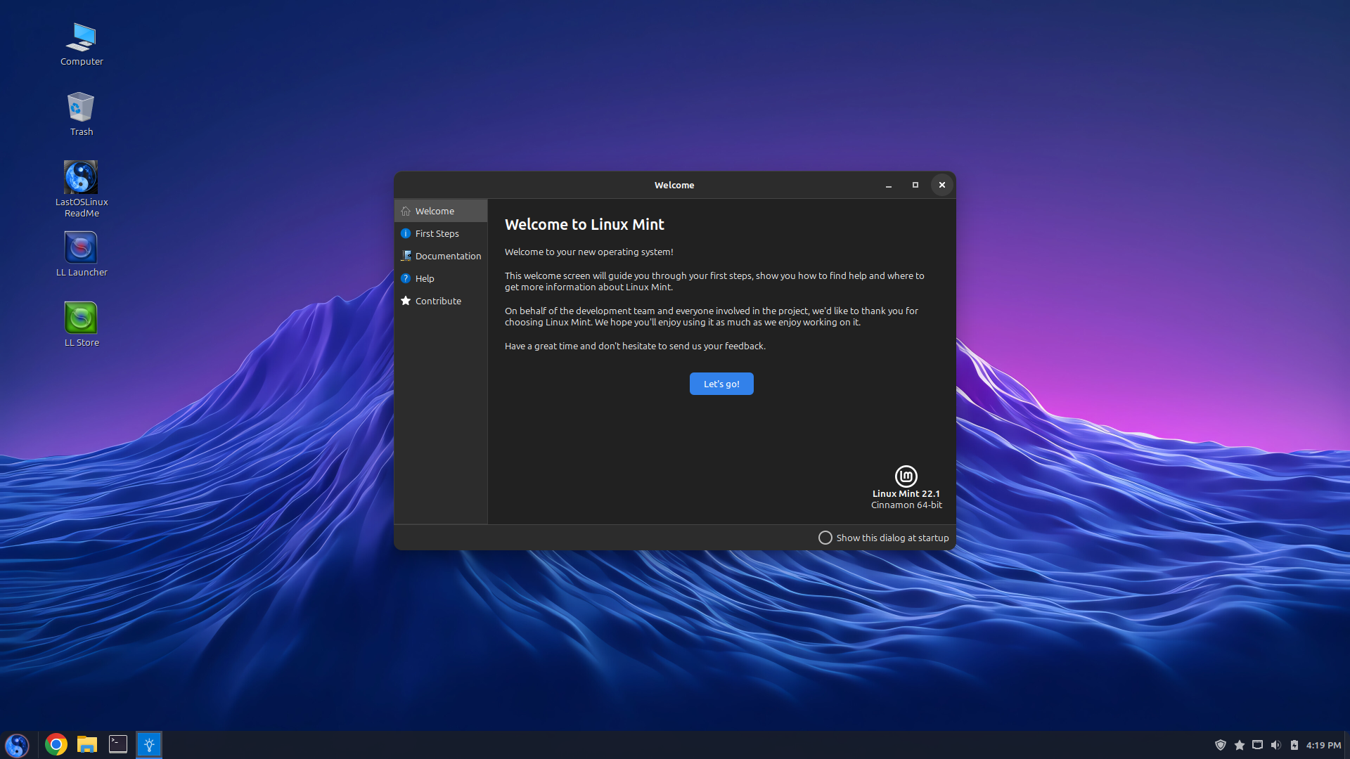 LastOSLinux desktop screenshot: 2025 05 25 welcome
