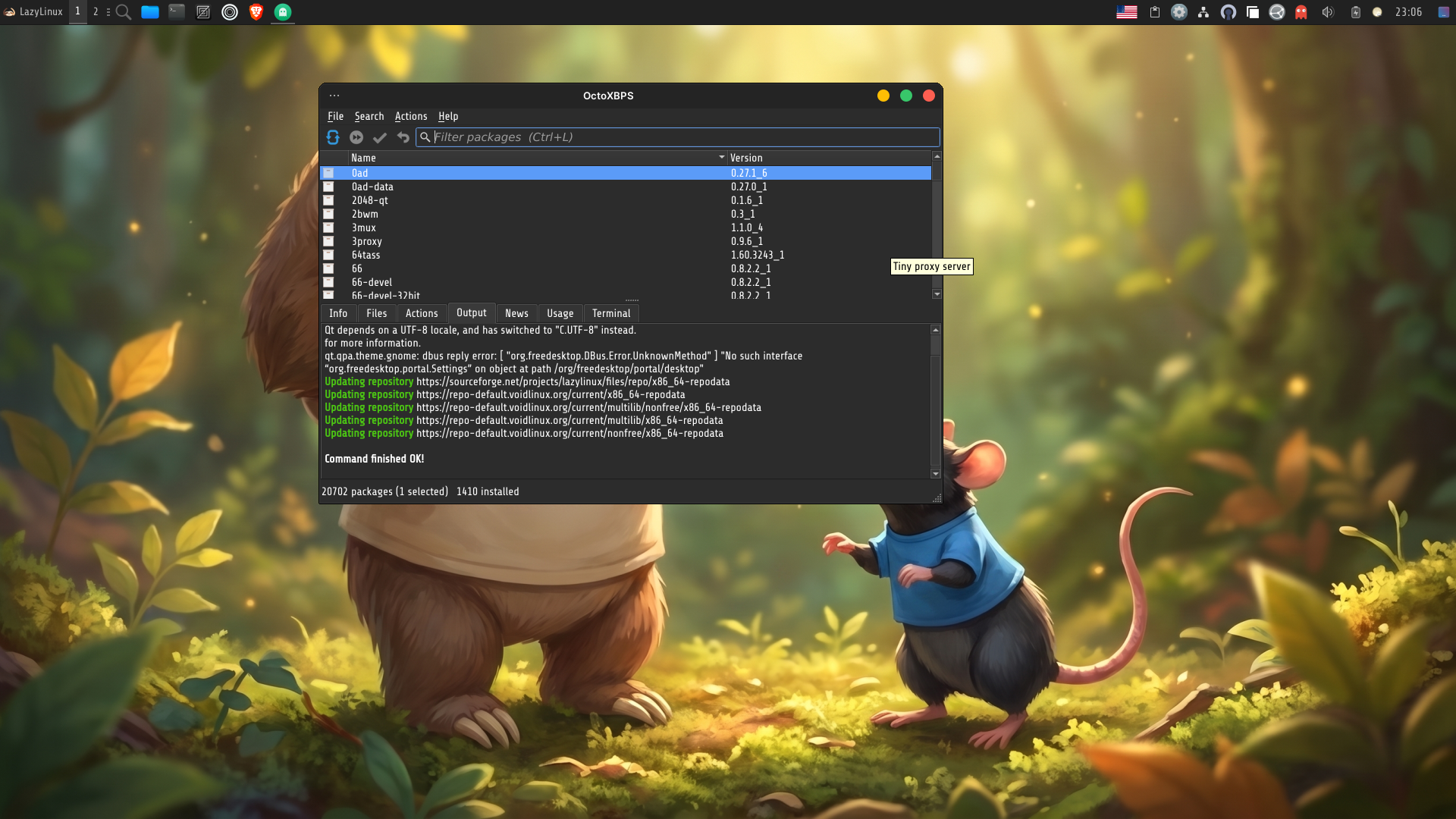 LazyLinux desktop screenshot: 2026 octoxbps