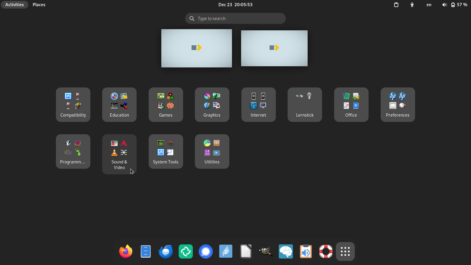 Lernstick desktop screenshot: 12 edu gnome application picker