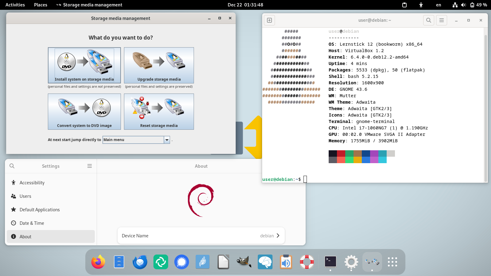 Lernstick desktop screenshot: 12 edu storage media management