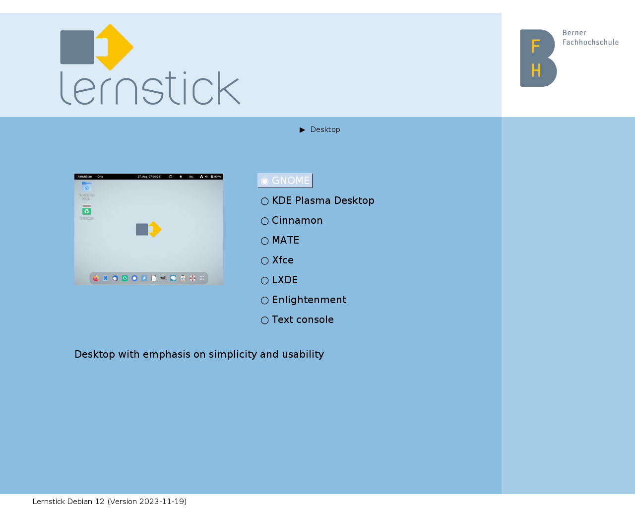 Lernstick desktop screenshot: 12 legacy gfxboot wm