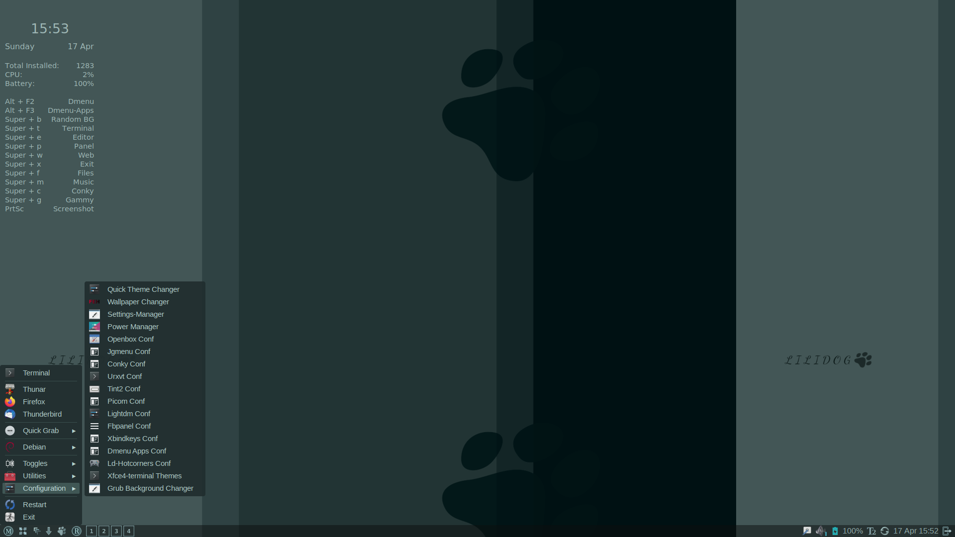 Lilidog desktop screenshot: 22.04 menu