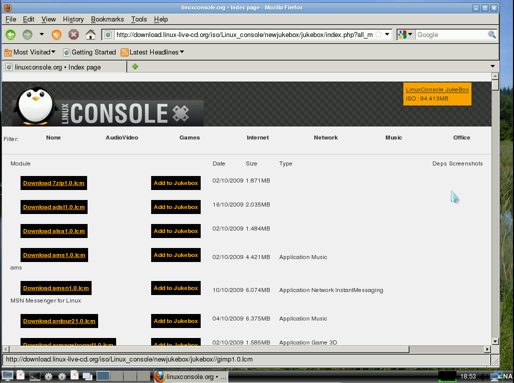LinuxConsole desktop screenshot: 2010 modules