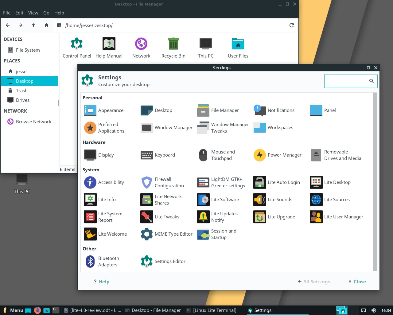 Lite desktop screenshot: 4.0 settings