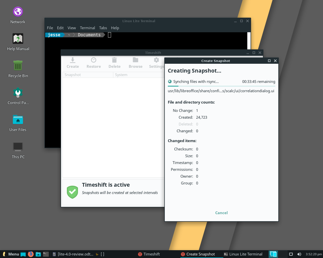 Lite desktop screenshot: 4.0 timeshift