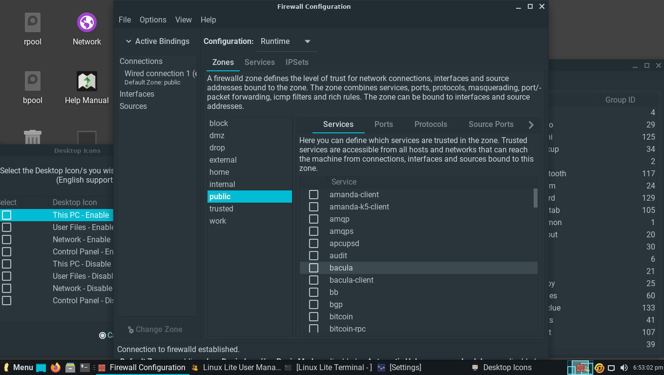 Lite desktop screenshot: 5.0 firewall