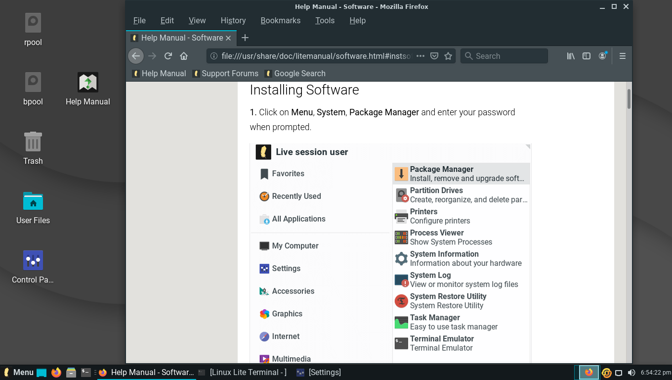 Lite desktop screenshot: 5.0 help