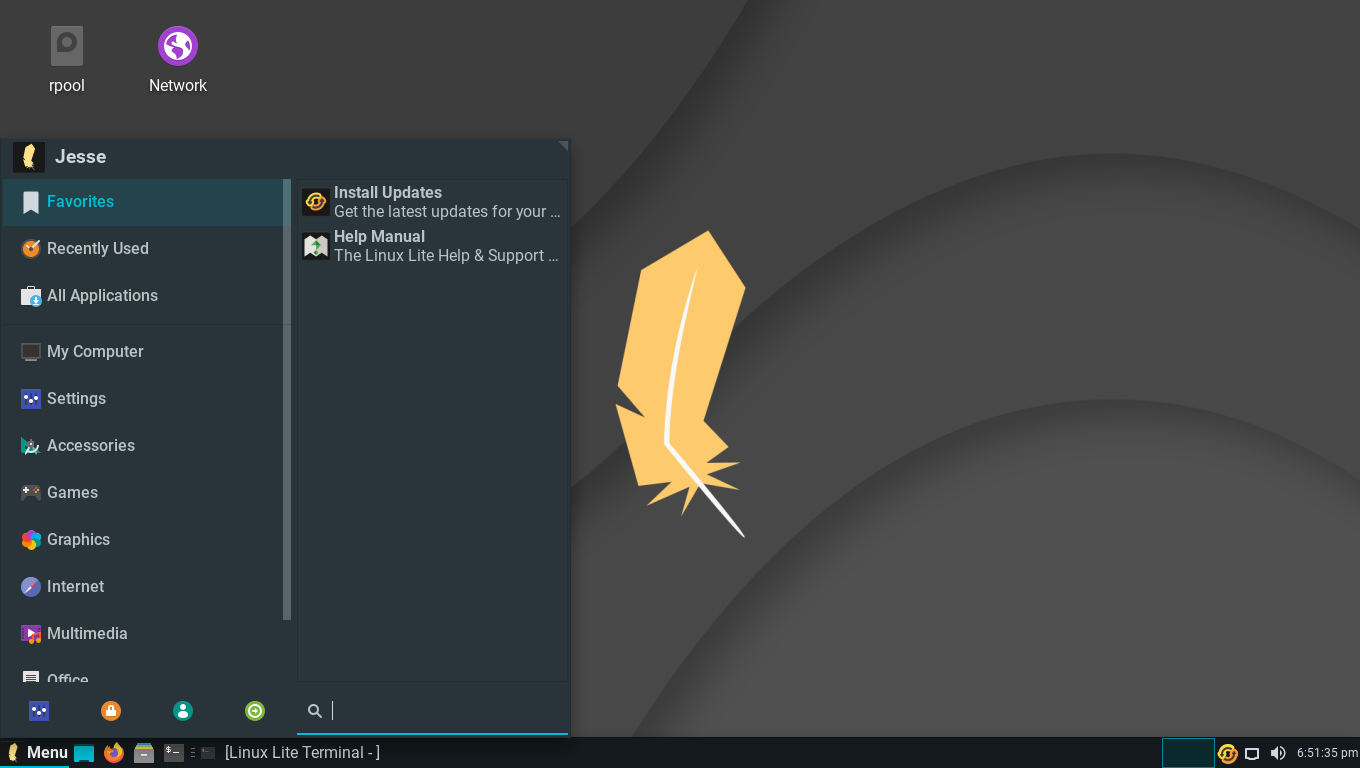 Lite desktop screenshot: 5.0 menu