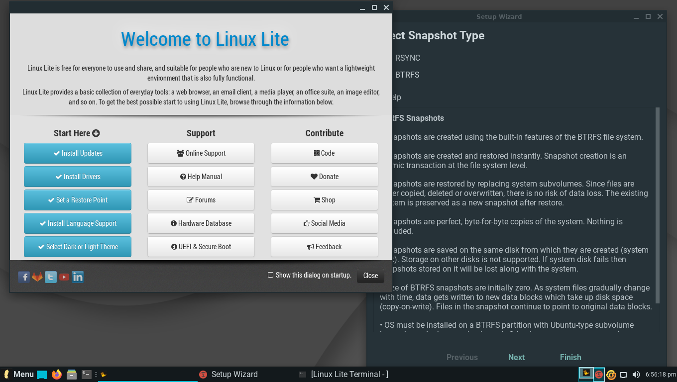 Lite desktop screenshot: 5.0 welcome