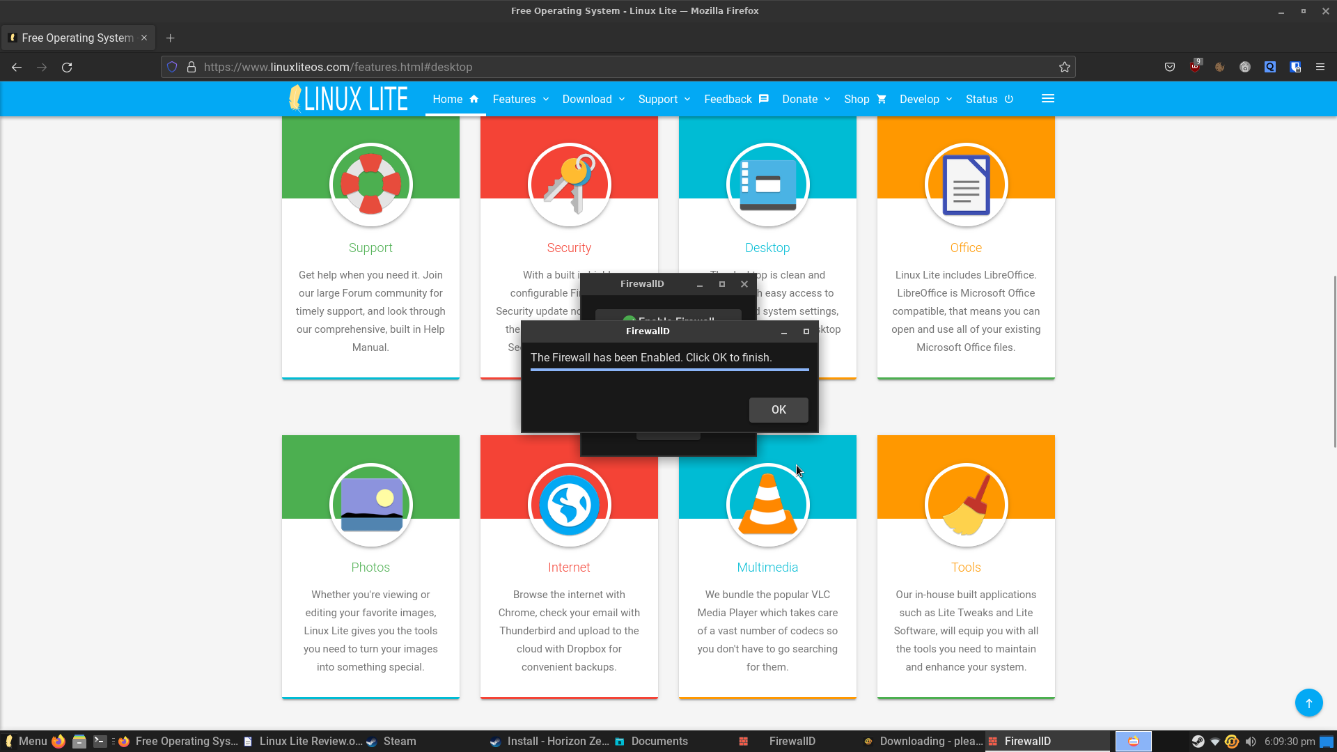Lite desktop screenshot: 6.0 firewall and webite