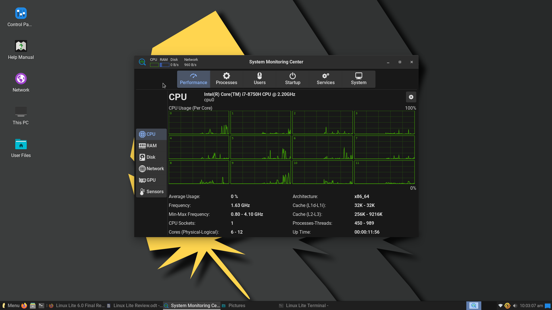 Lite desktop screenshot: 6.0 system monitor