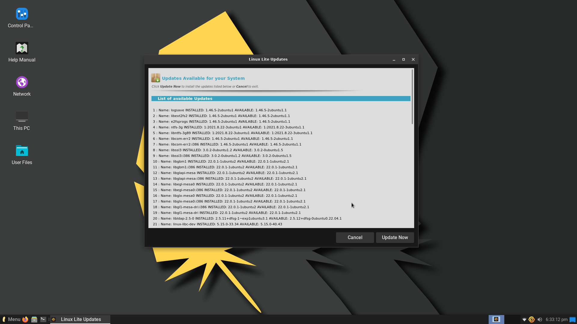 Lite desktop screenshot: 6.0 updating