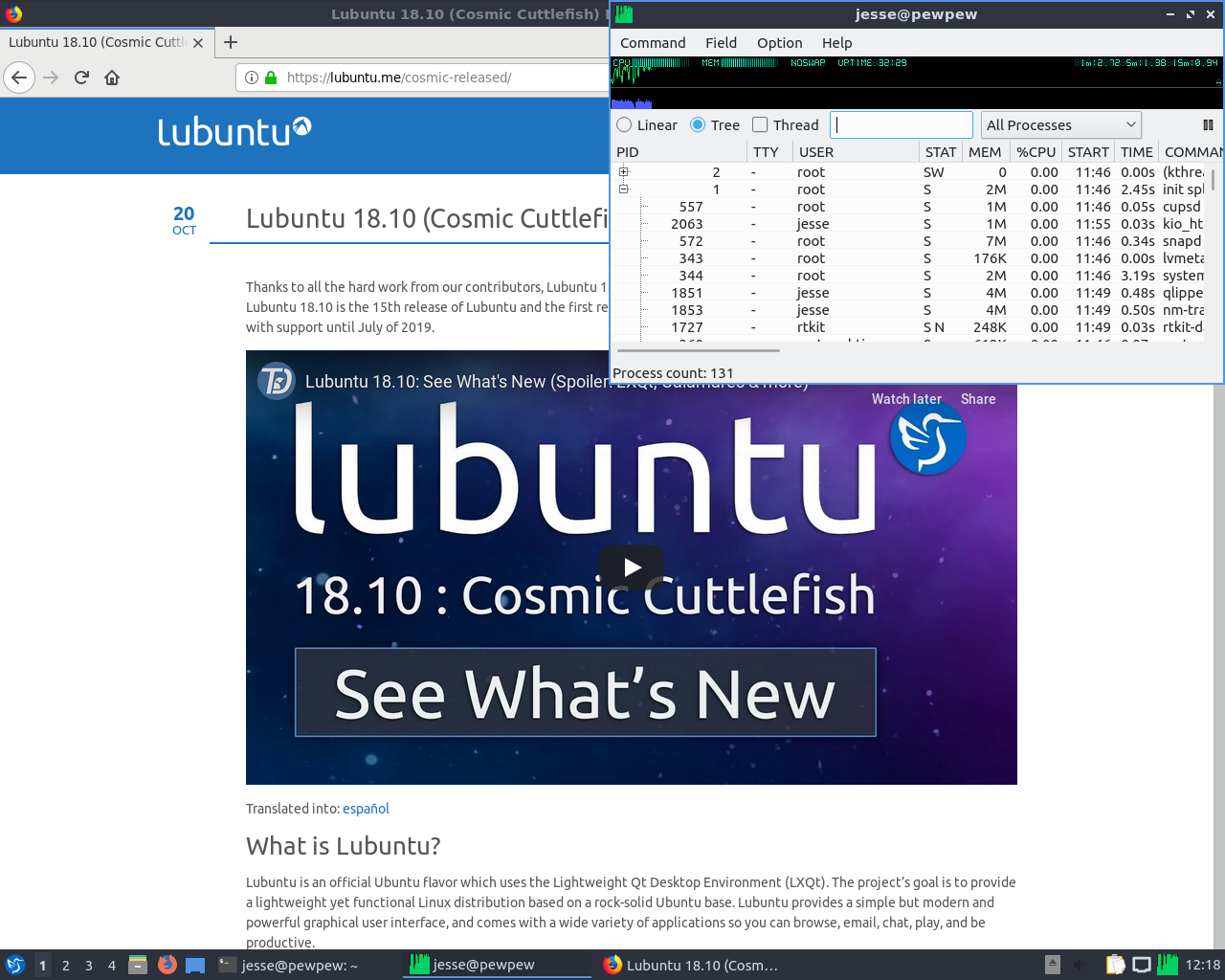 Lubuntu desktop screenshot: 18.10 firefox
