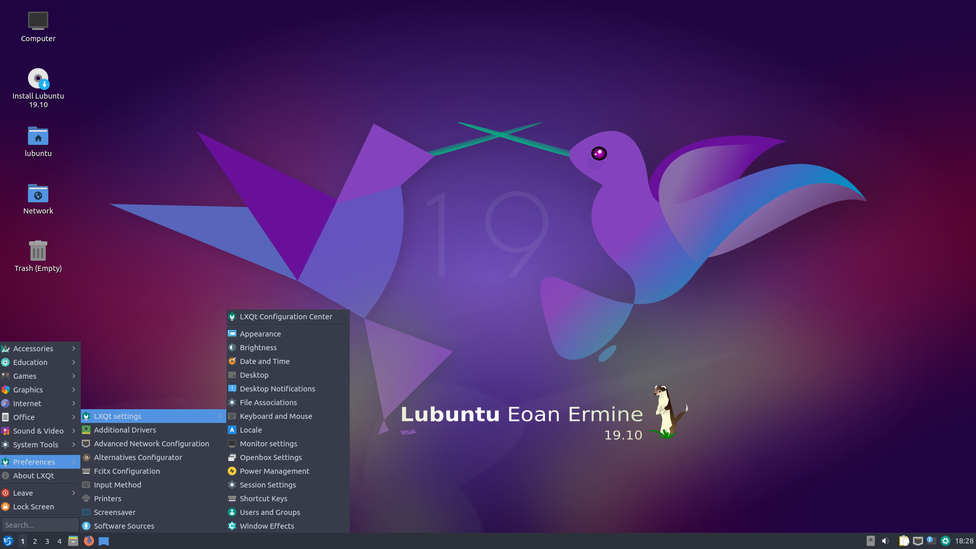 Lubuntu desktop screenshot: 19.10