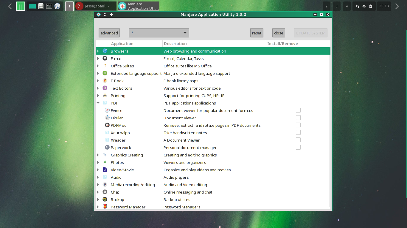 Mabox desktop screenshot: 20.10 add apps