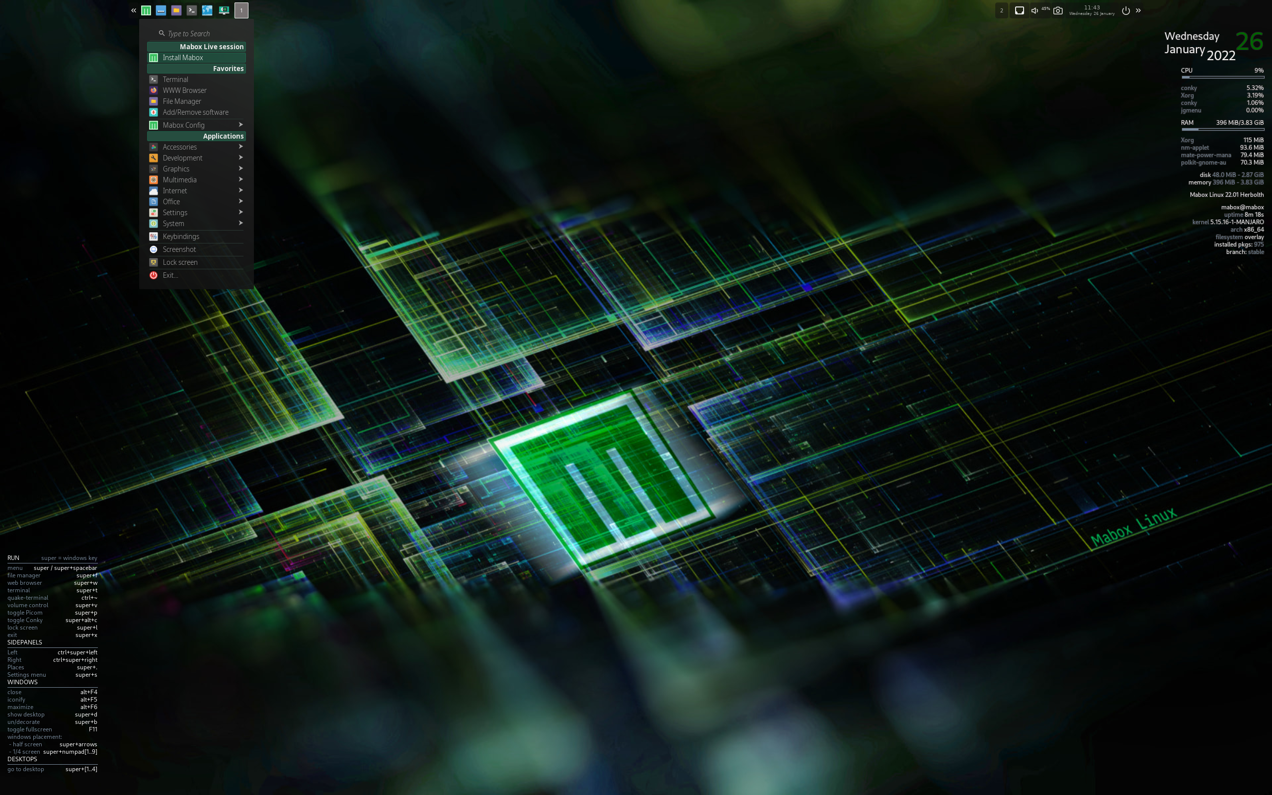 Mabox desktop screenshot: 22.01