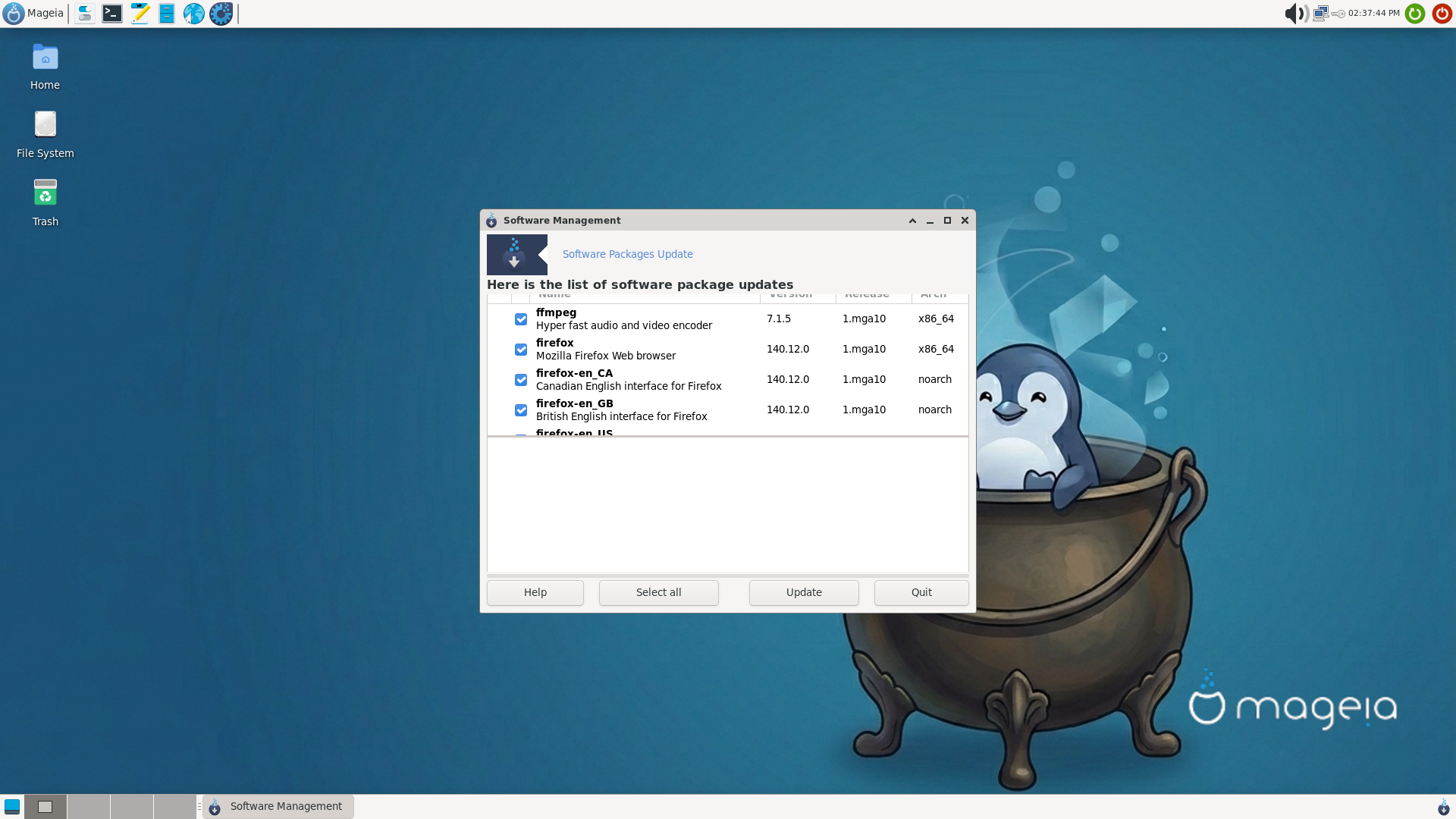 Mageia desktop screenshot: 10 updates