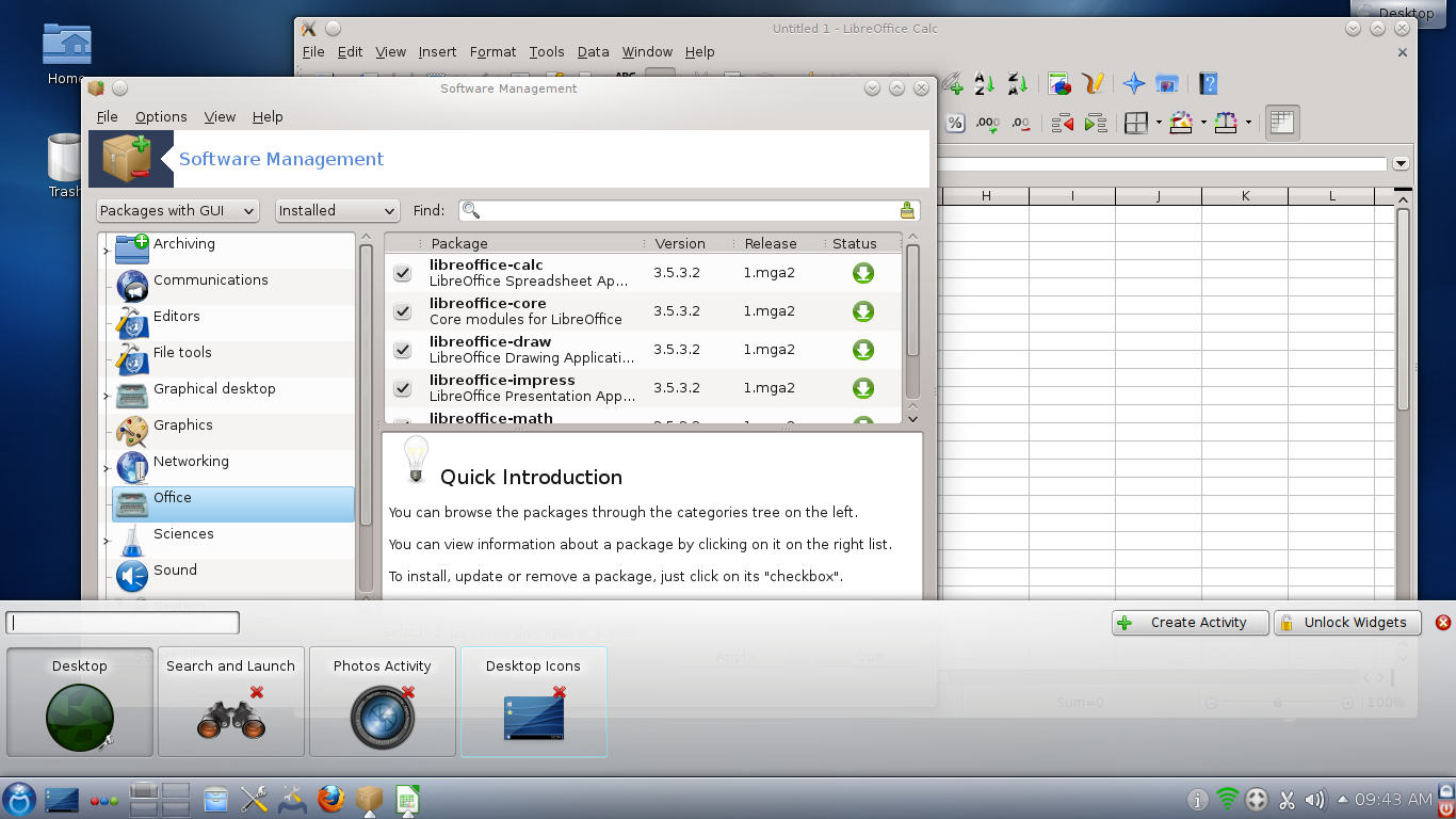 Mageia desktop screenshot: 2 packages