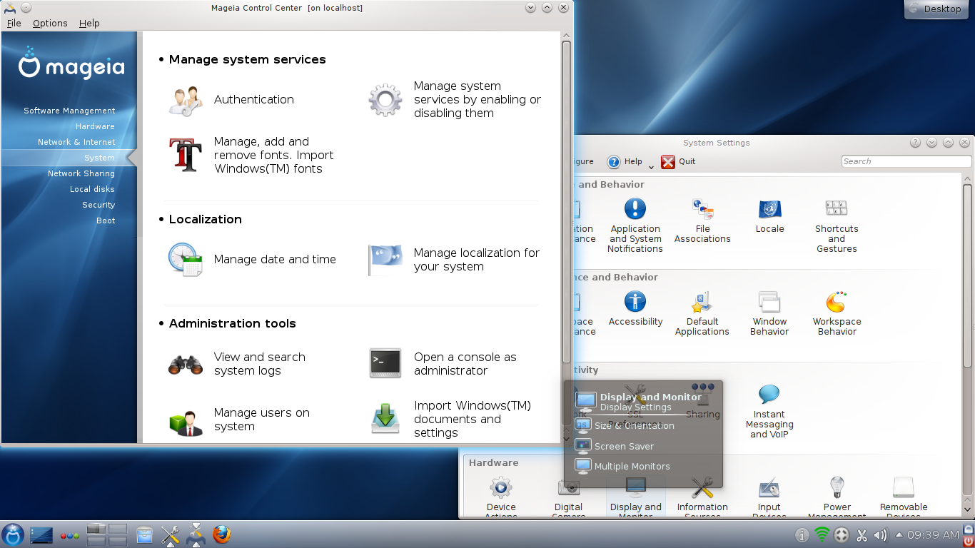 Mageia desktop screenshot: 2 settings