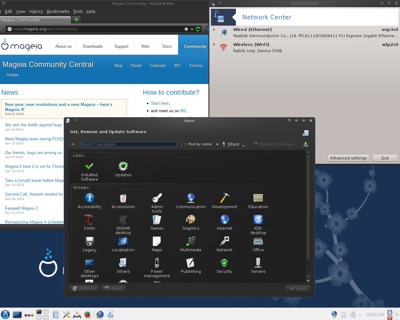 Mageia desktop screenshot: 4 packages