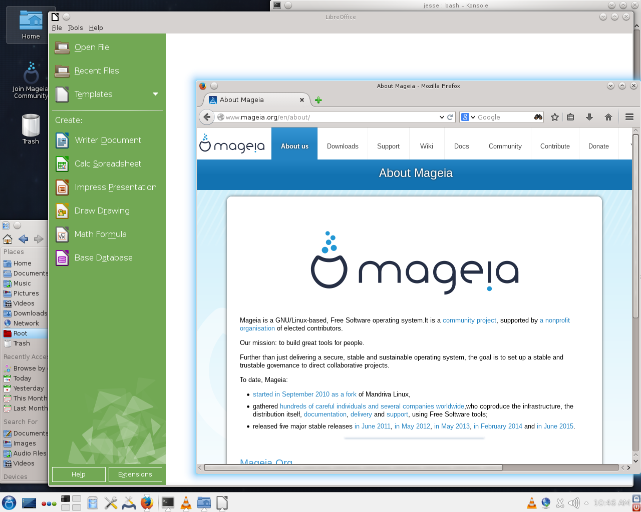 Mageia desktop screenshot: 5 apps