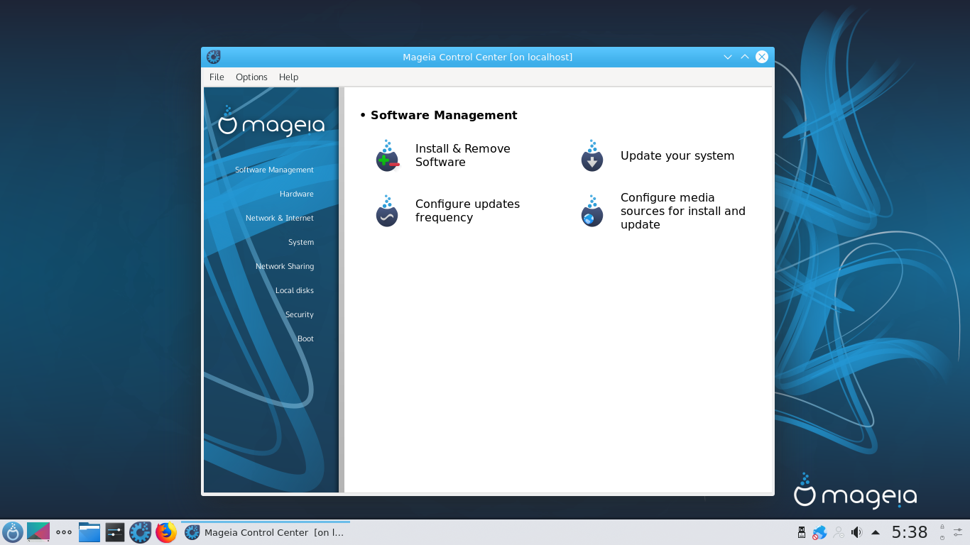 Mageia desktop screenshot: 7 control centre