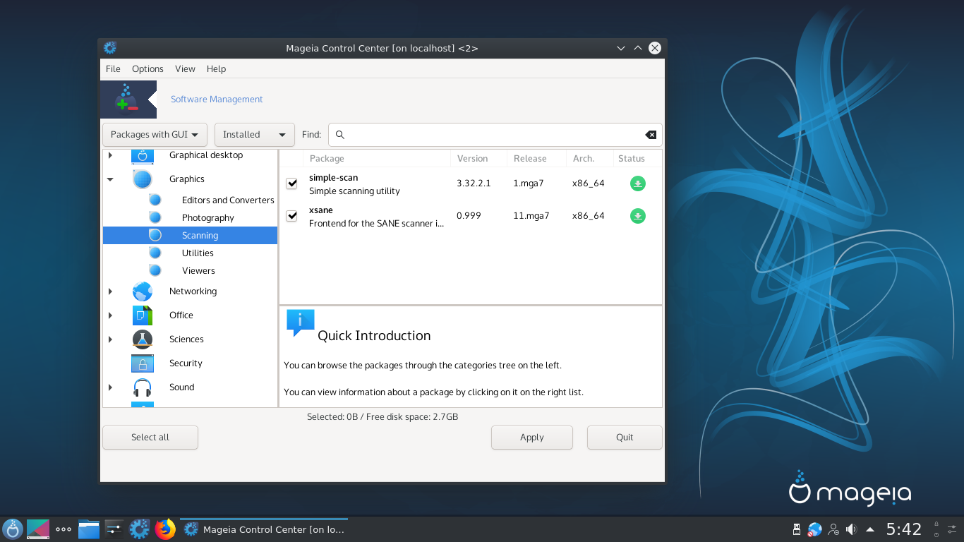Mageia desktop screenshot: 7 packages