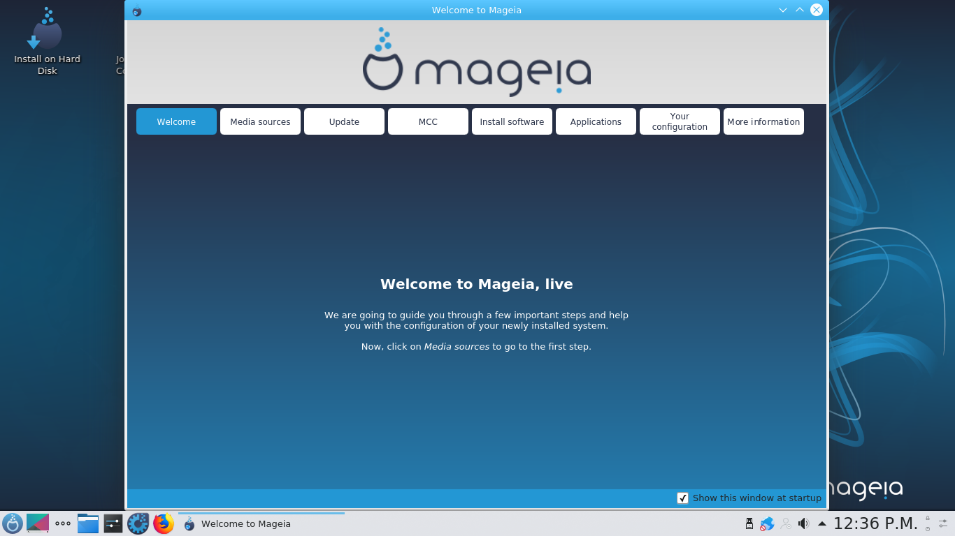 Mageia desktop screenshot: 7 welcome