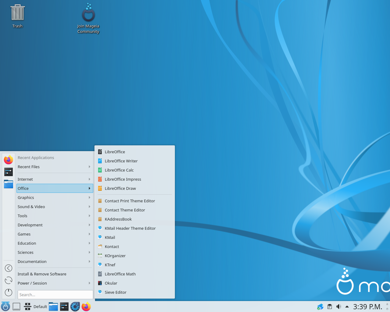 Mageia desktop screenshot: 8 menu