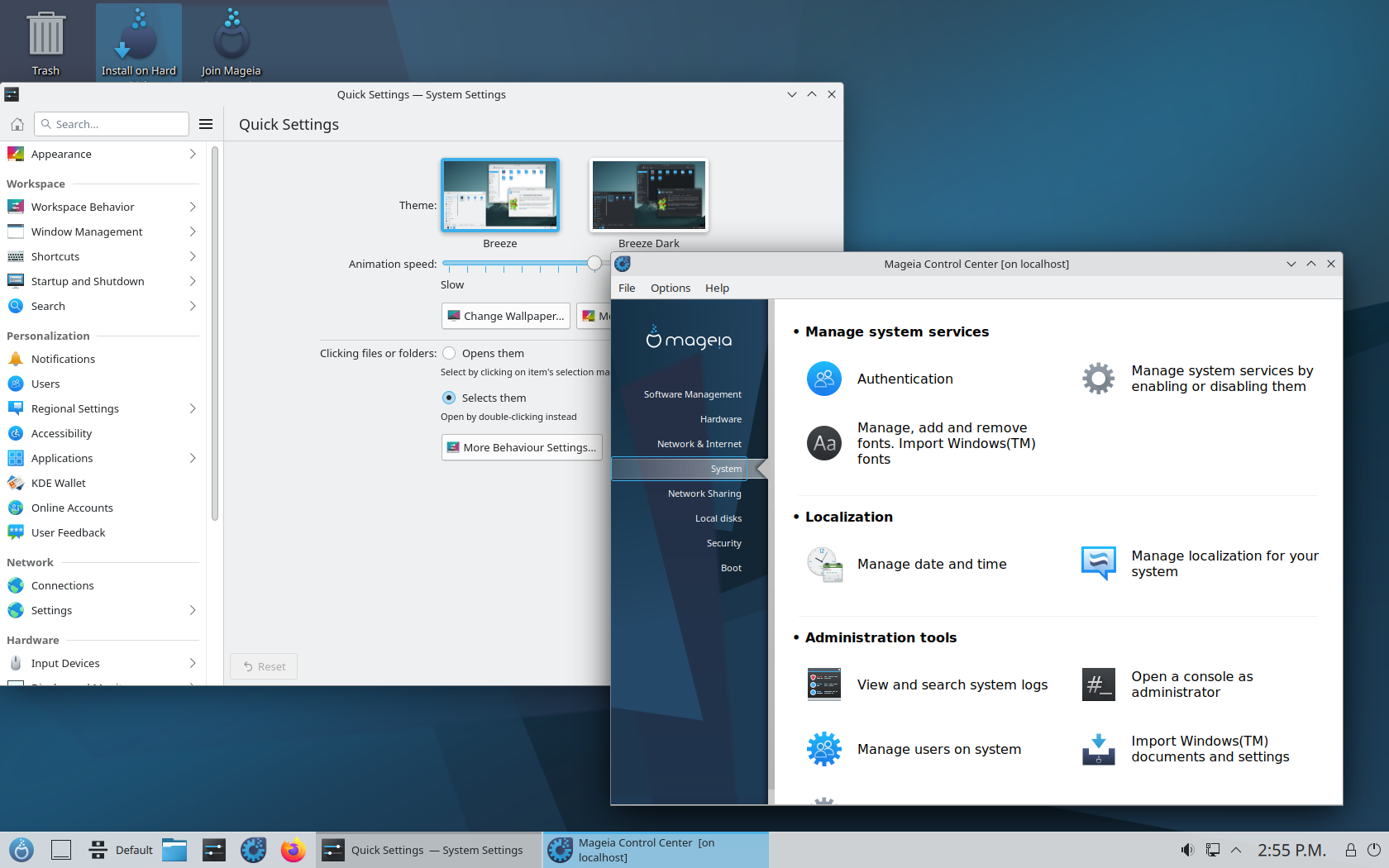 Mageia desktop screenshot: 9 settings