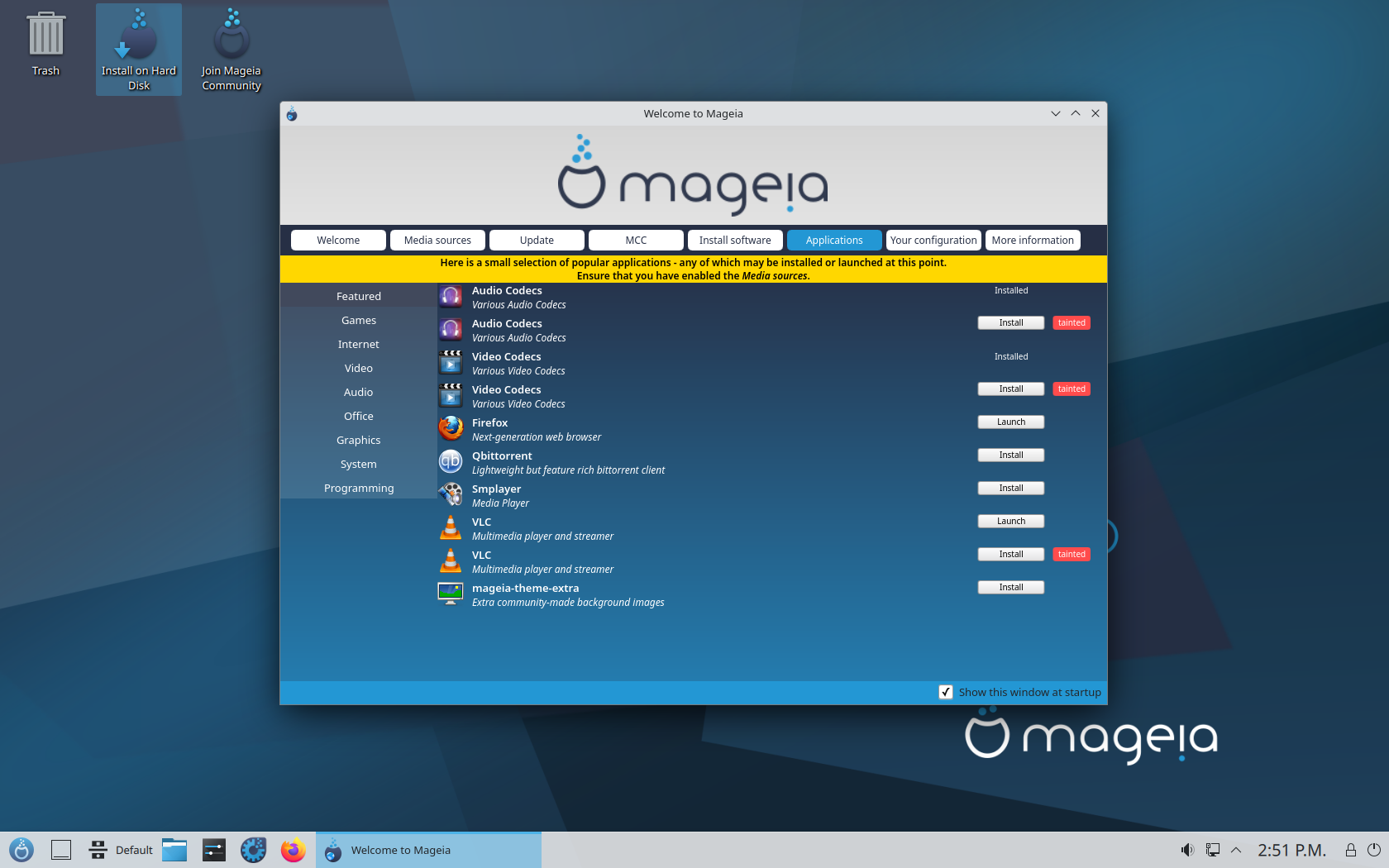 Mageia desktop screenshot: 9 welcome