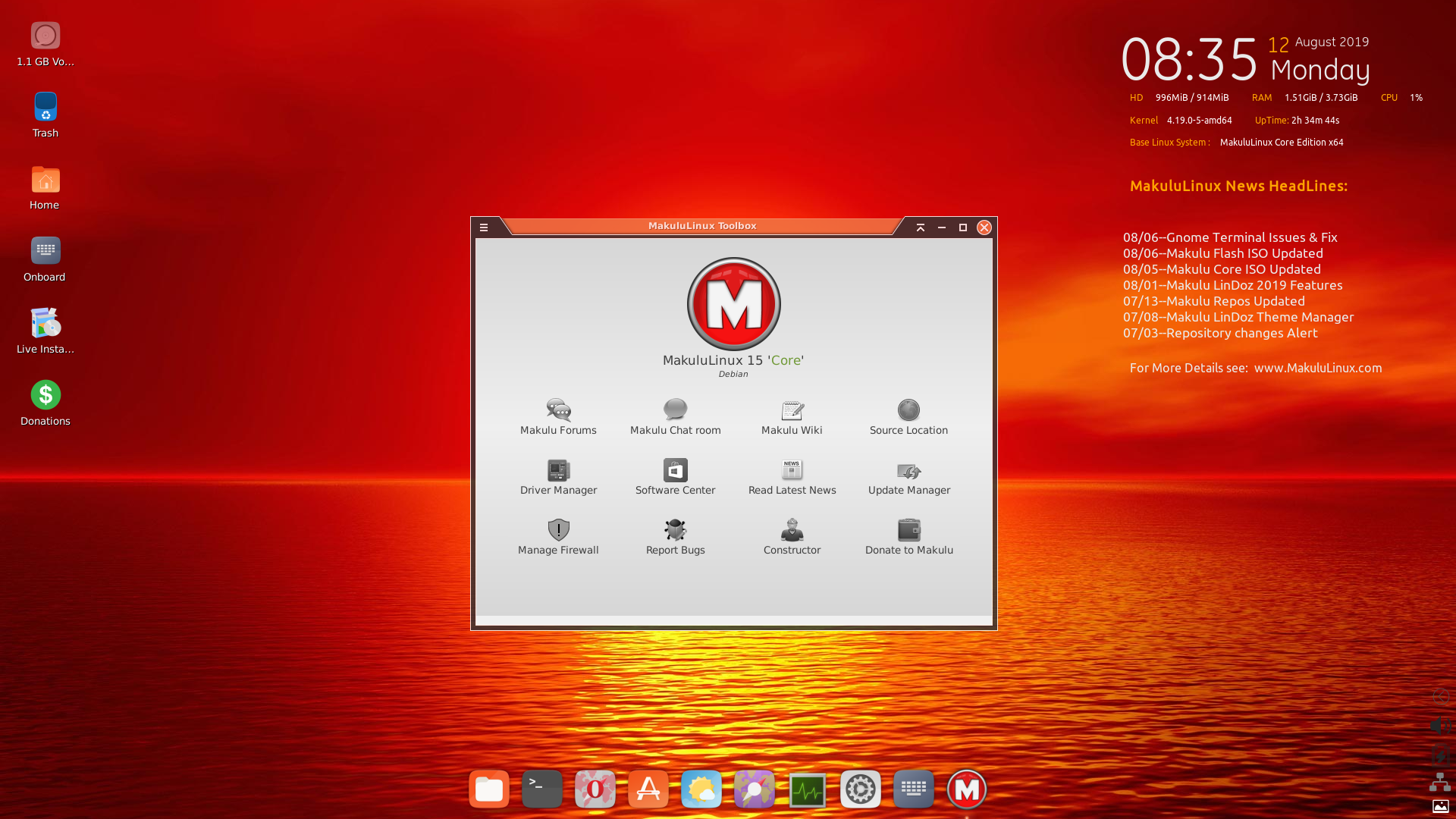MakuluLinux desktop screenshot: 2019 08 05