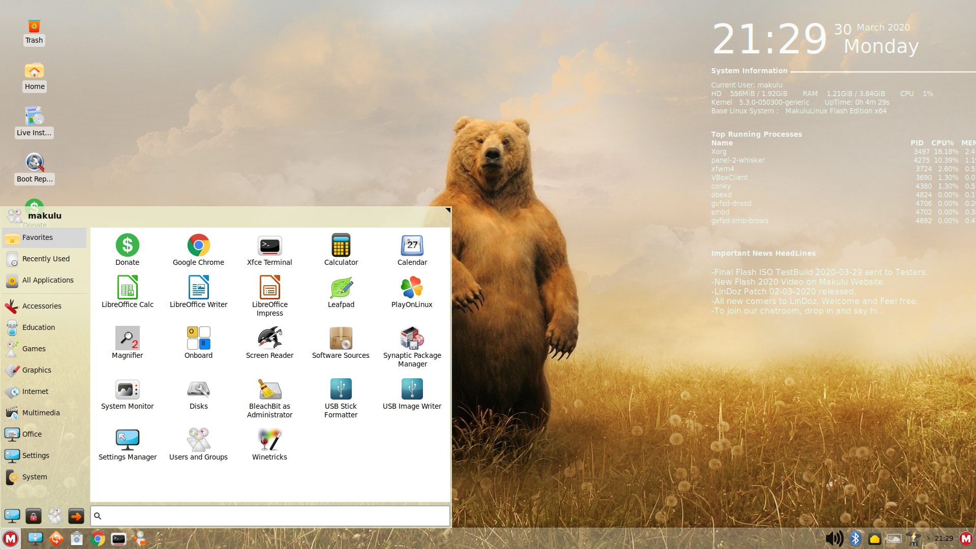 MakuluLinux desktop screenshot: 2020 03 29