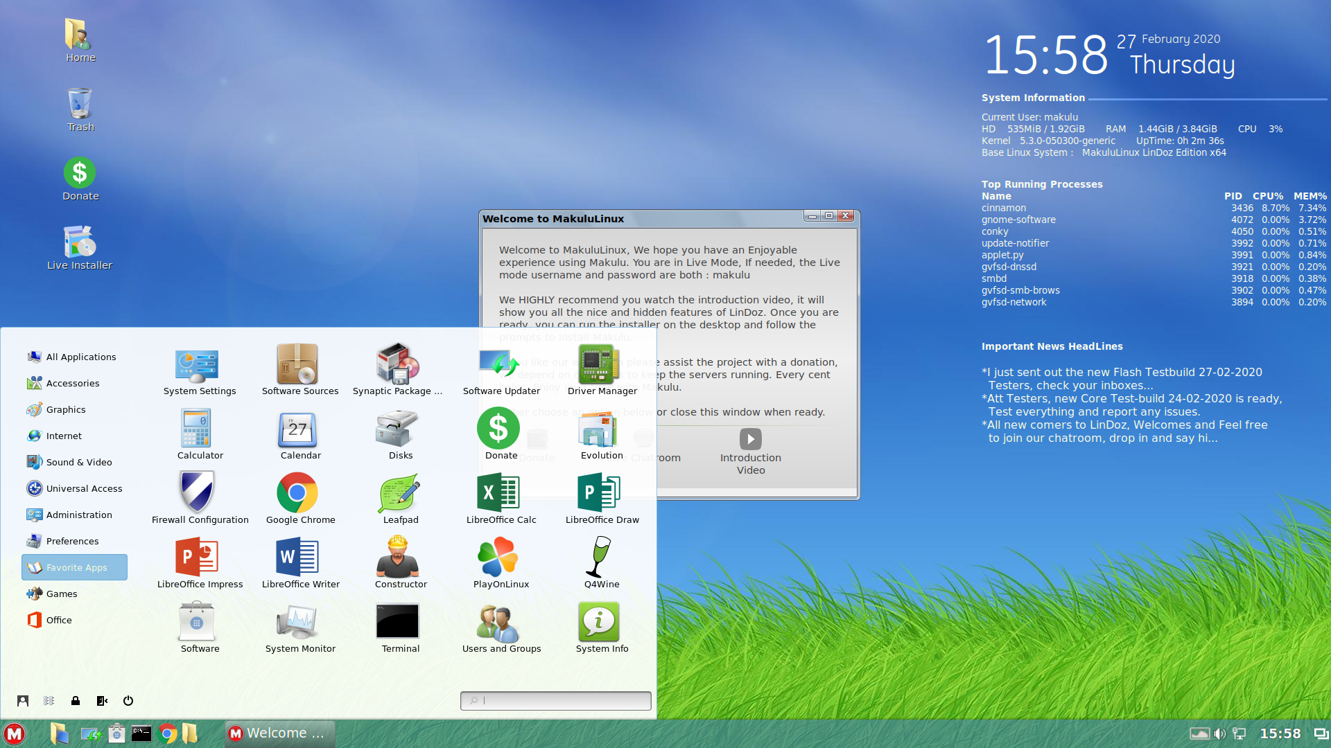 MakuluLinux desktop screenshot: 2020