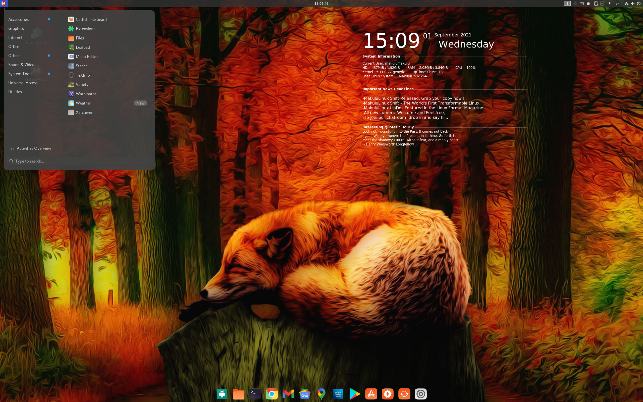 MakuluLinux desktop screenshot: 2021 08 25