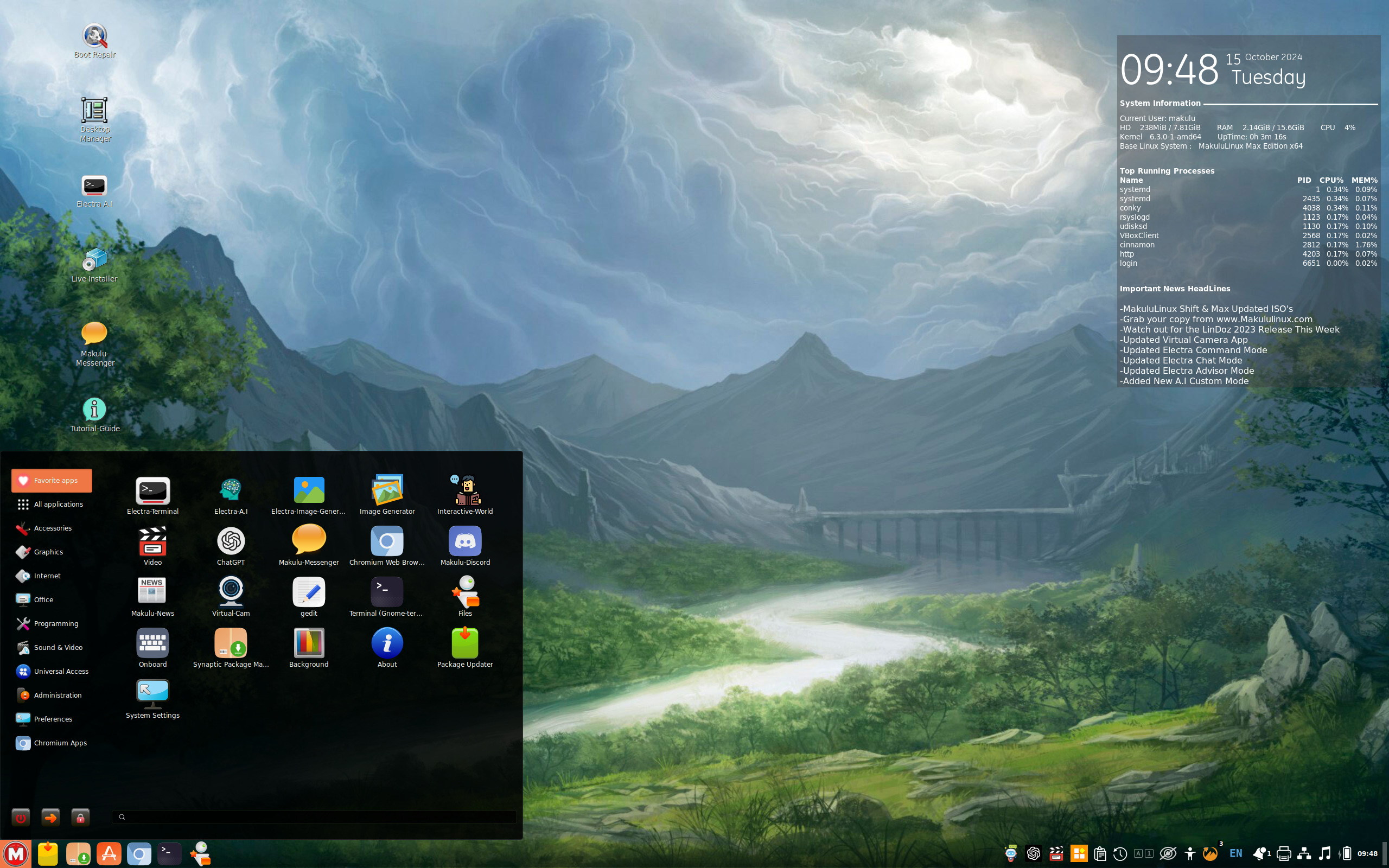 MakuluLinux desktop screenshot: 2024 10 08
