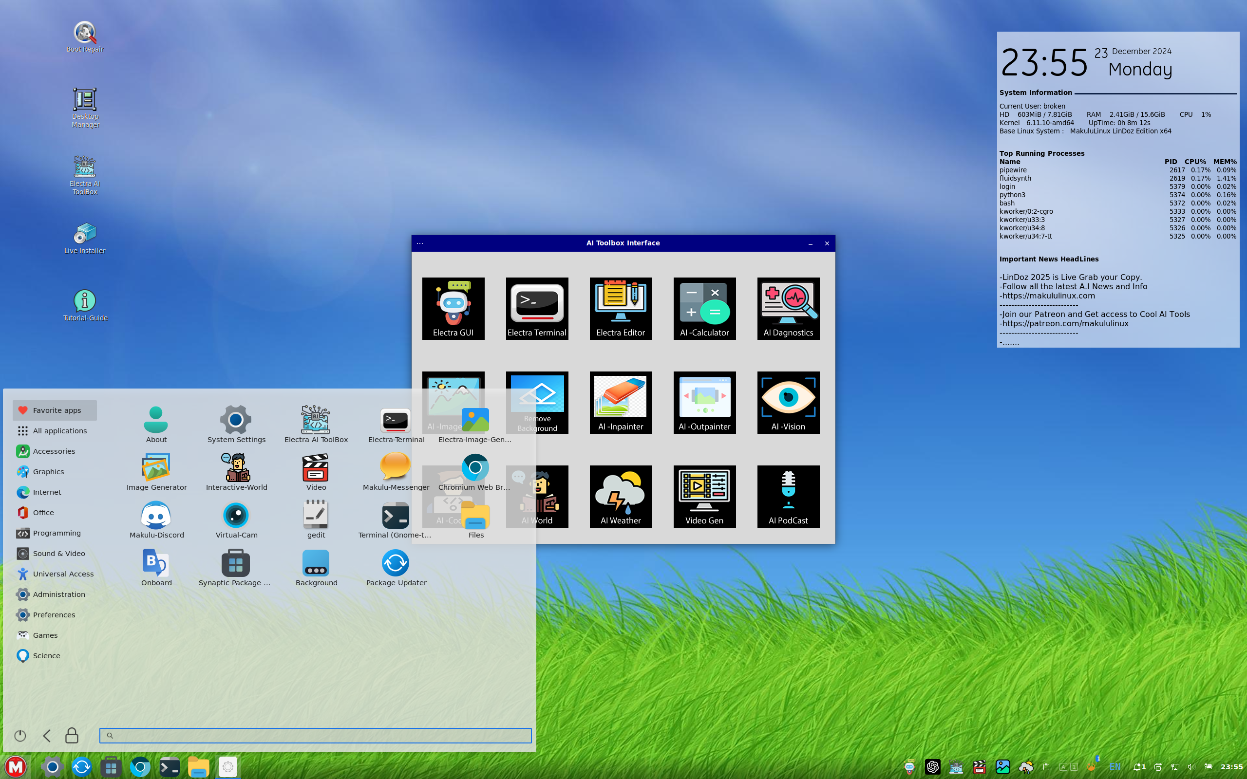 MakuluLinux desktop screenshot: 2024 12 22