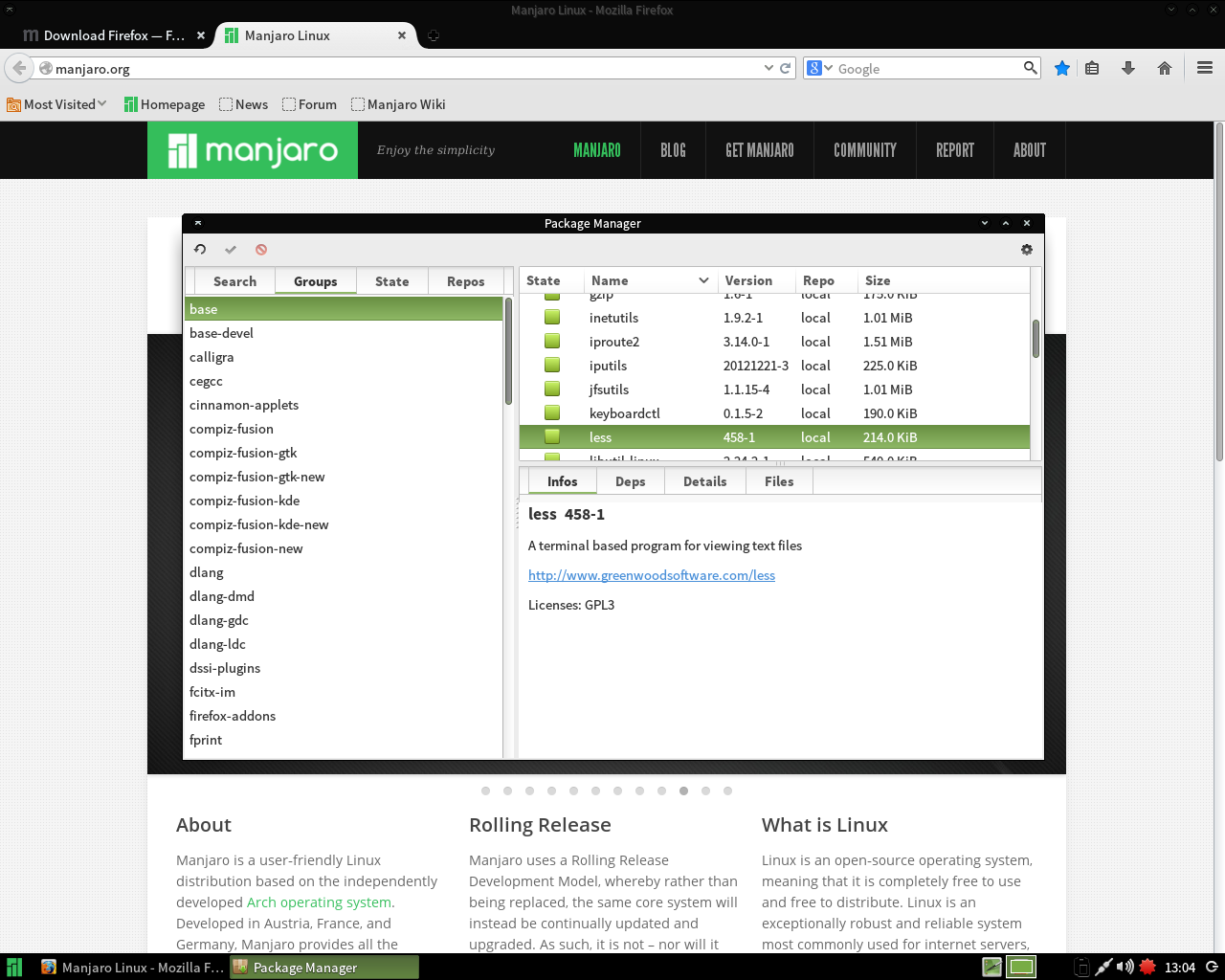 Manjaro desktop screenshot: 0.8.10 packages