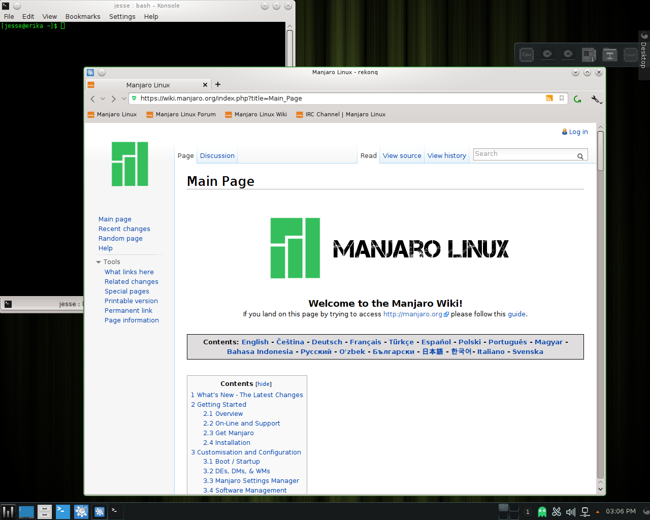 Manjaro desktop screenshot: 0.8.11 web
