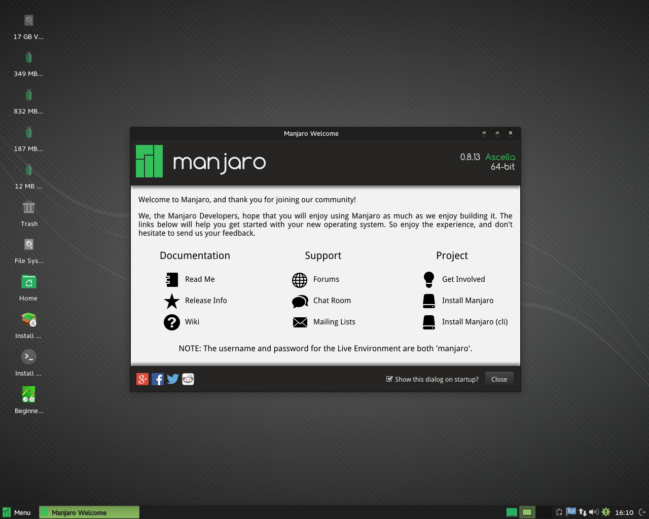 Manjaro desktop screenshot: 0.8.13