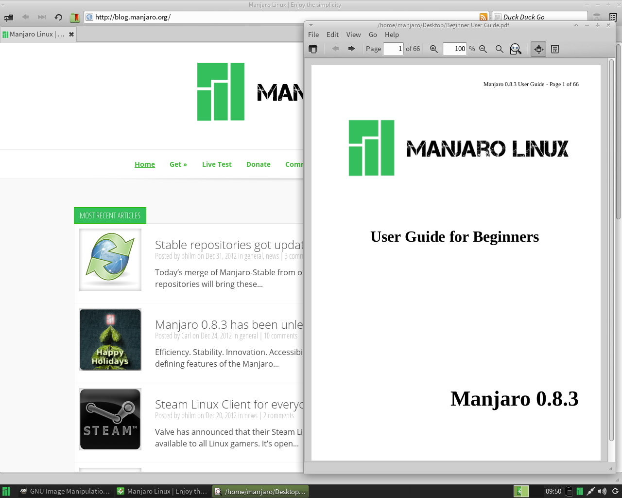 Manjaro desktop screenshot: 0.8.3 documentation