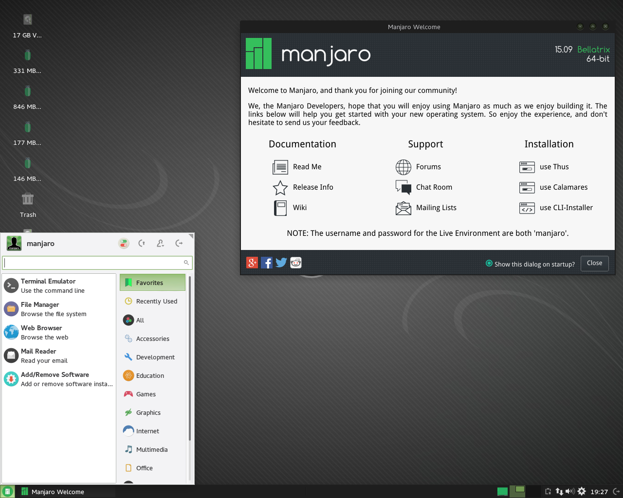 Manjaro desktop screenshot: 15.09