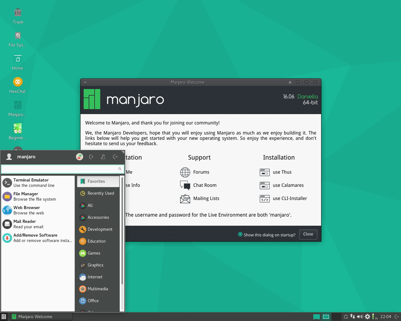 Manjaro desktop screenshot: 16.06