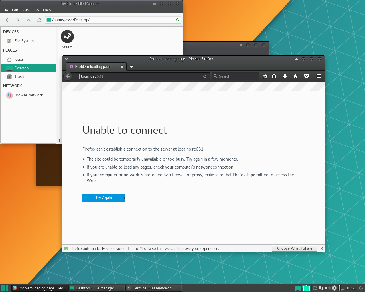 Manjaro desktop screenshot: 17.0.2 printer