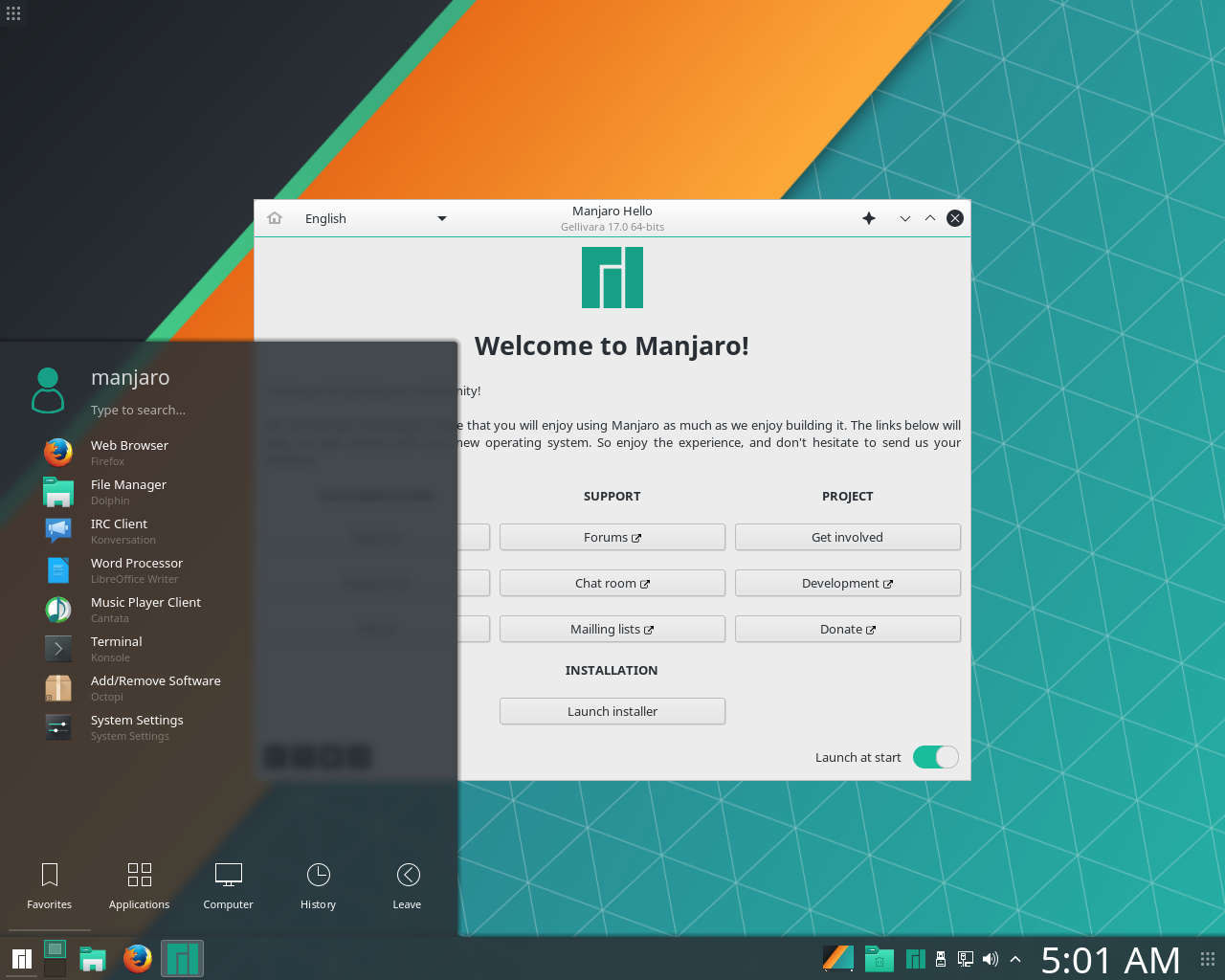 Manjaro desktop screenshot: 17.0